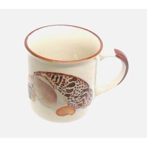 Ceramic Seashell-Themed Coffee Mug with Brown Rim & Handle 10 oz Coffee Tea